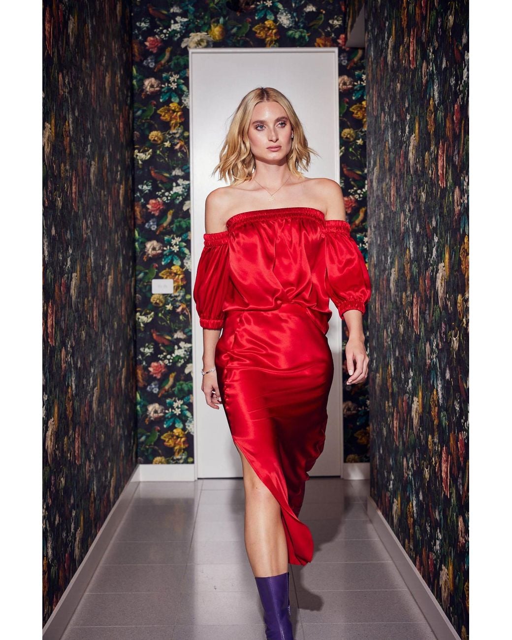 Lindsay Nicholas New York Red Off The Shoulder Top