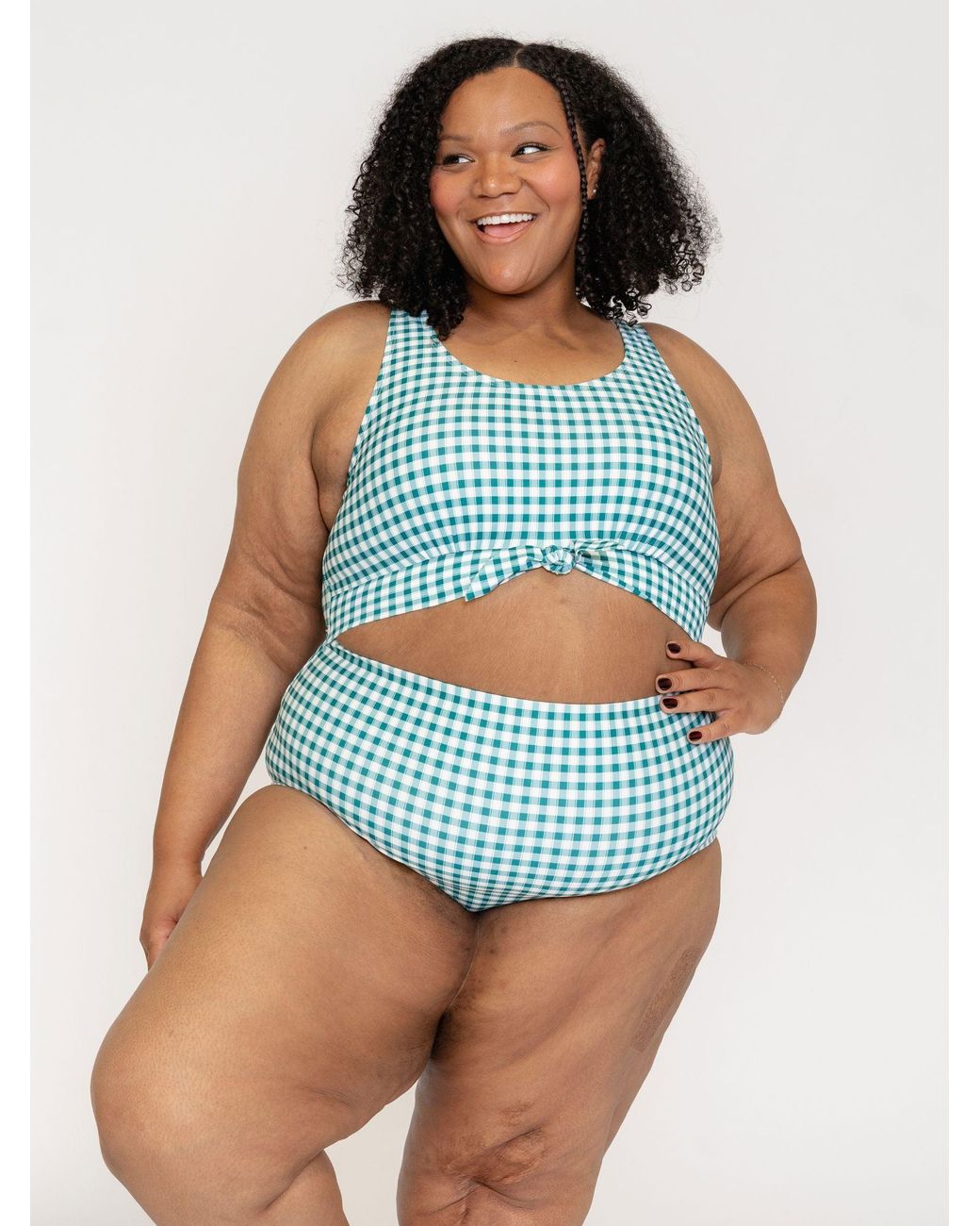 Lime Ricki Swimwear Blue Juniper Gingham Knotted One-Piece