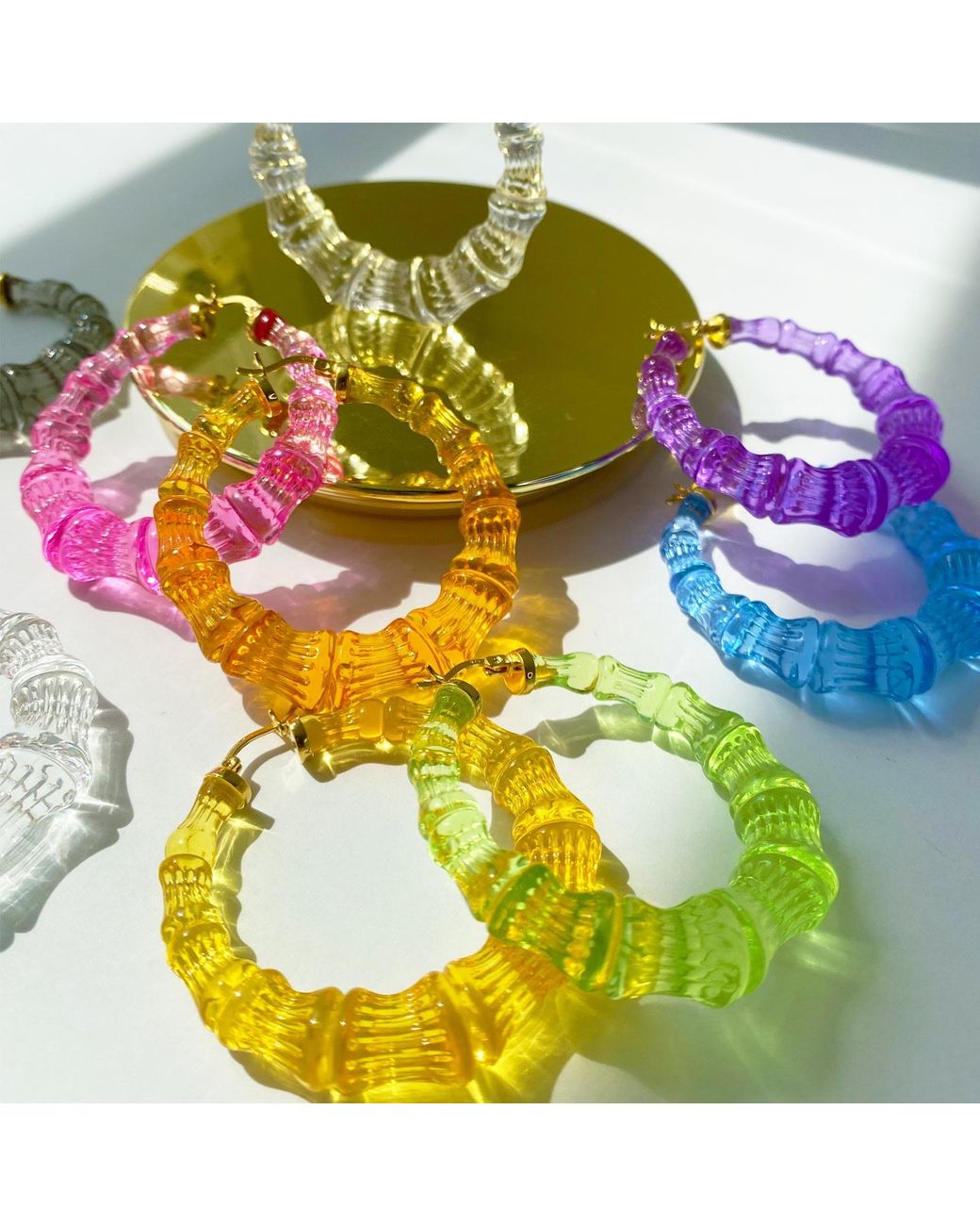 Gold & Honey Green Bamboo Hoop Earrings