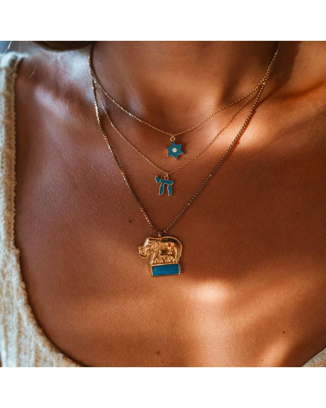 Ebru Jewelry Metallic Lucky Elephant Mosaic Pendant Necklace
