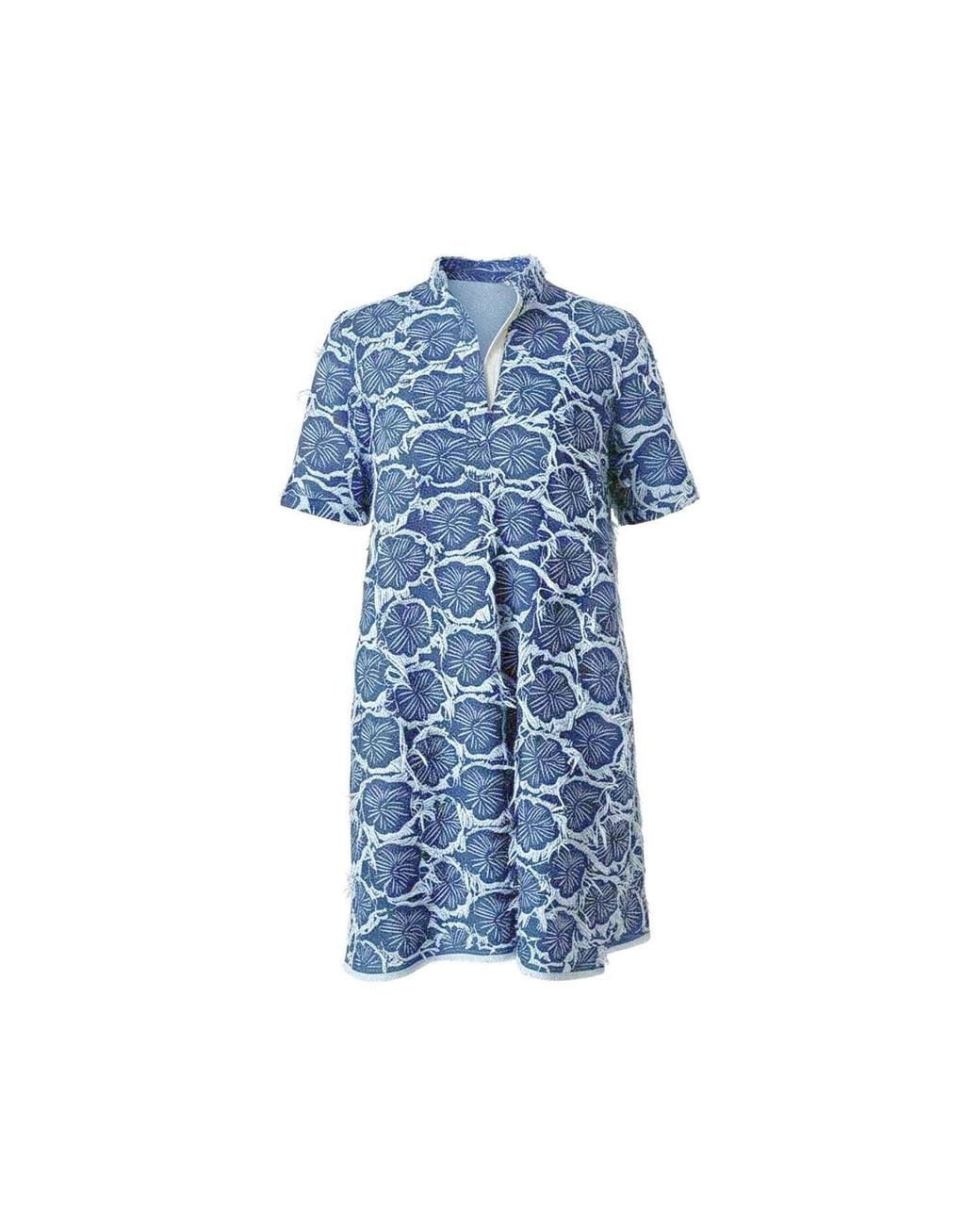 IZABELA MANDOIU Blue Light Denim Mini Dress With Floral Embroidery & Fringe
