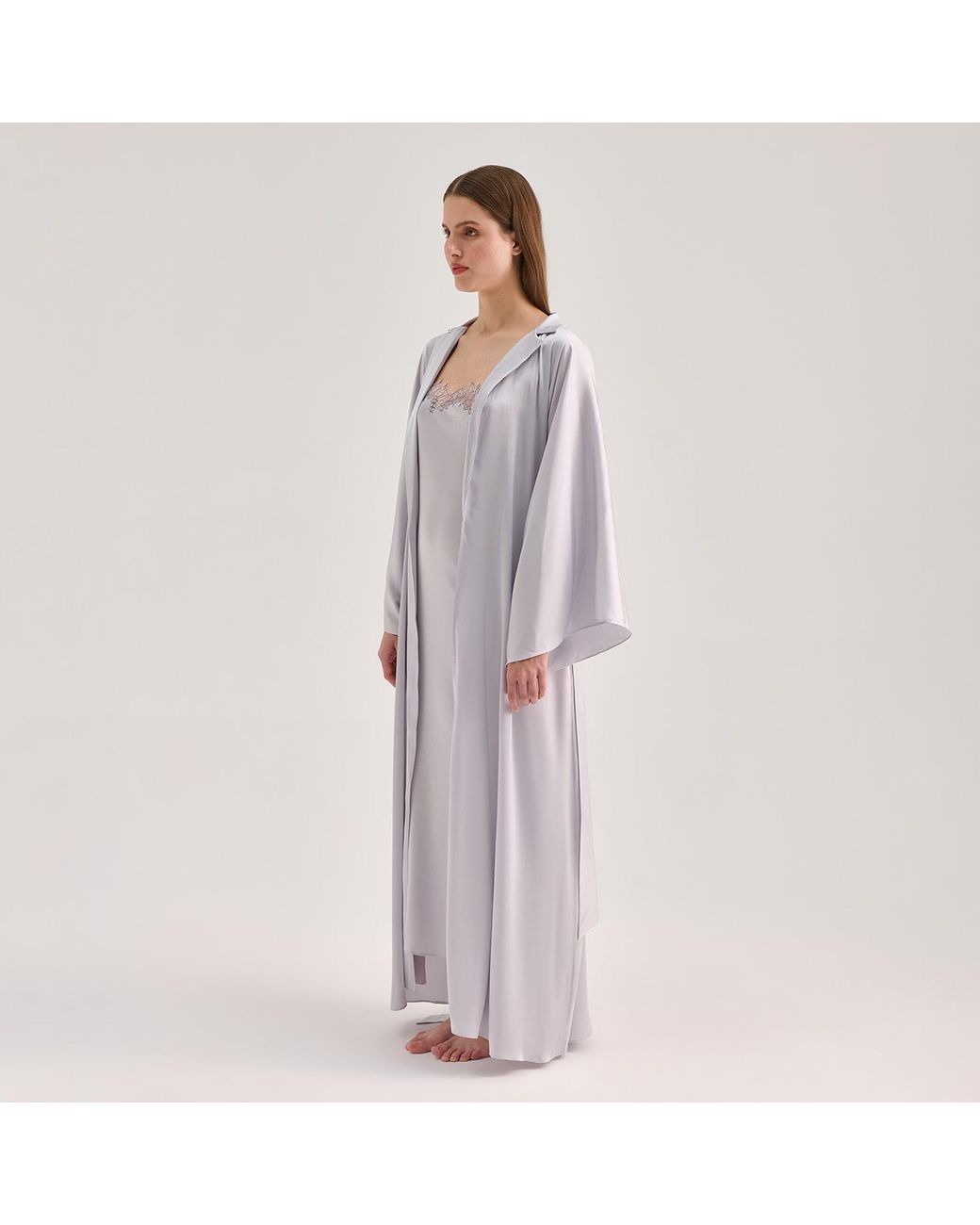 Avenue 8 Blue Silk Maxi Collar Robe
