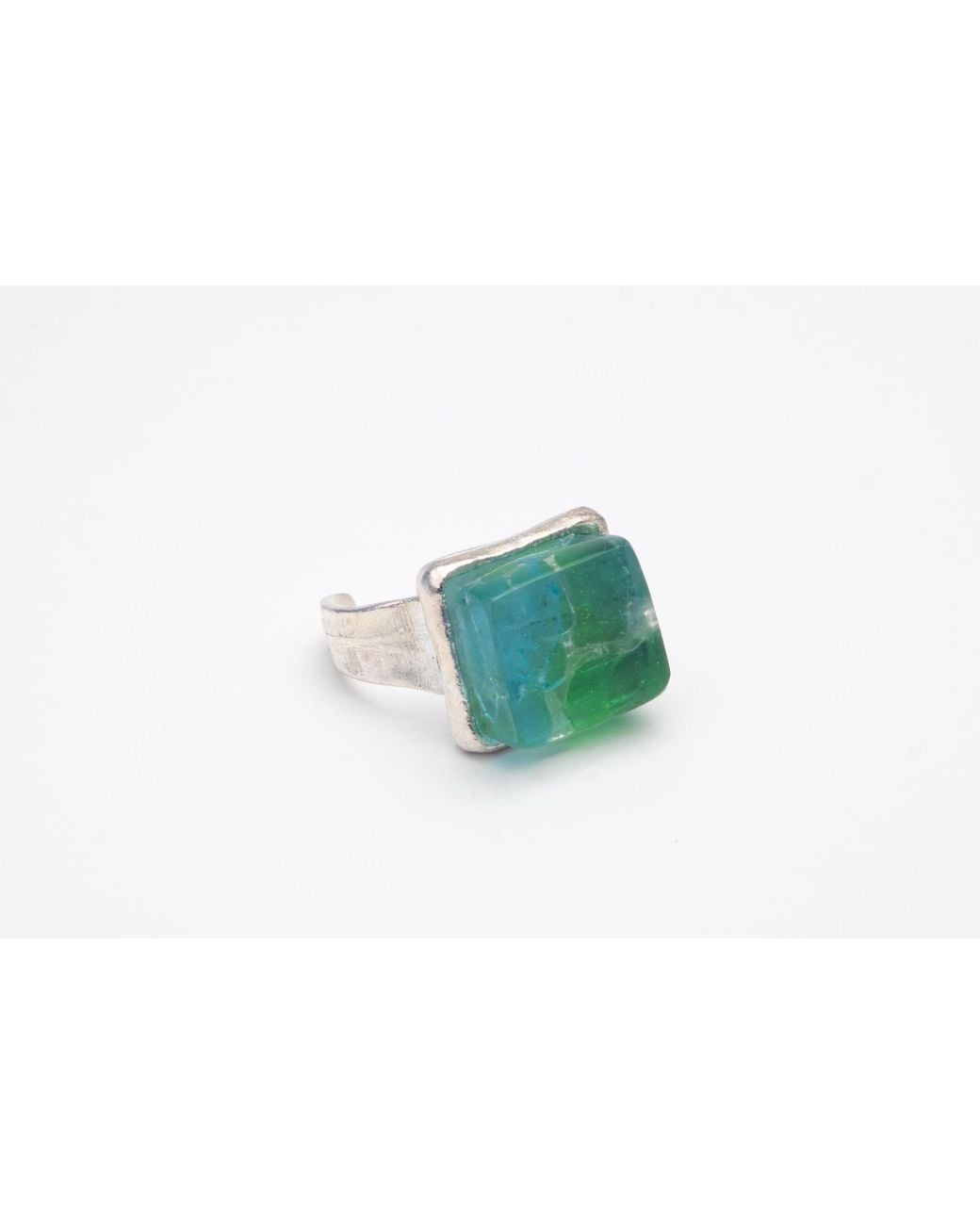 Smart Glass Jewelry Green Recycled Glass Mosaic Cube Ring Confetti