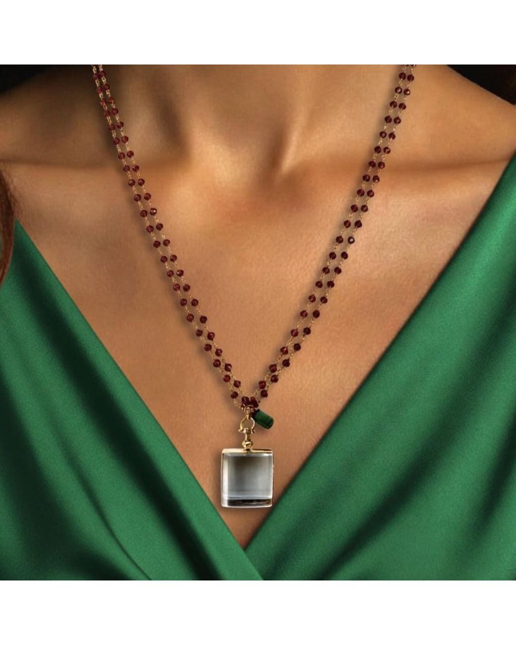Persia Dona Jewelry White Garnet & Vintage Locket Necklace