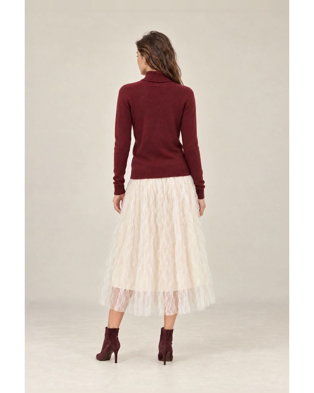 James Lakeland Red Burgundy Floral Roll Neck Jumper