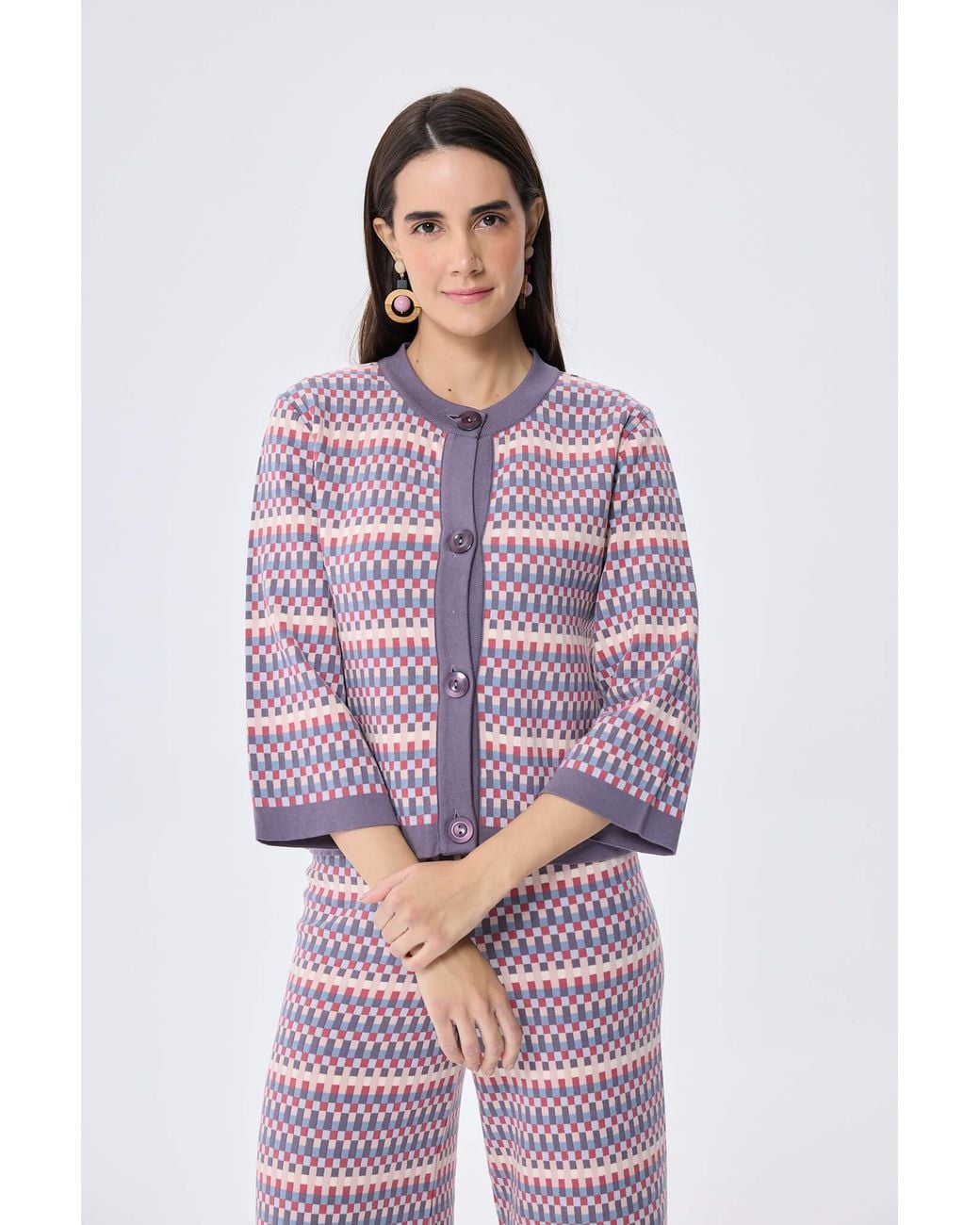 Peraluna Red Imagine Jacquard Knit Cardigan