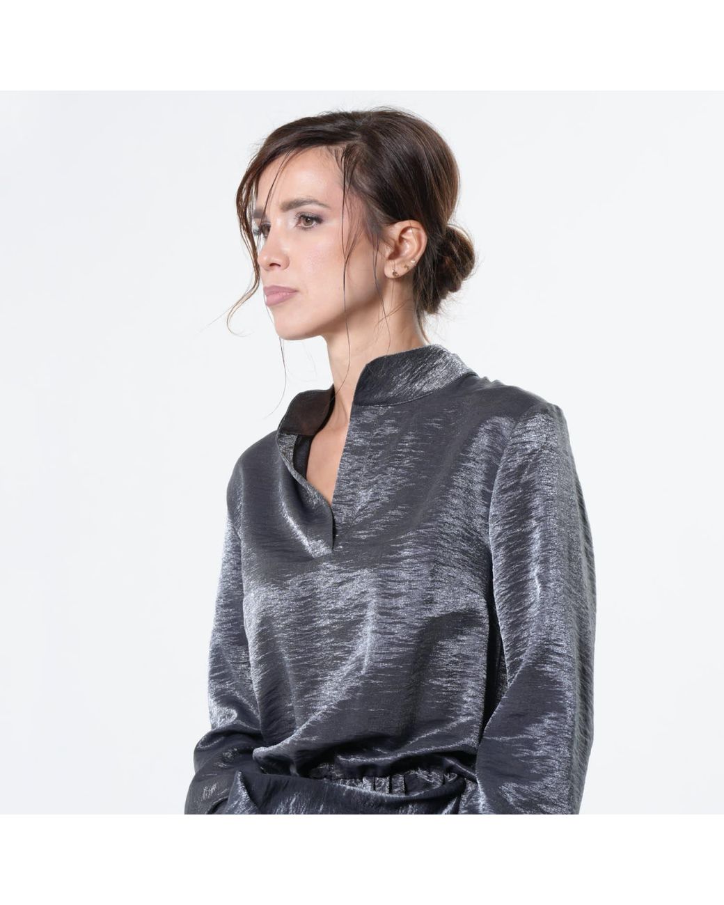 Metamorph Blue Shiny Metallic Layered Tunic