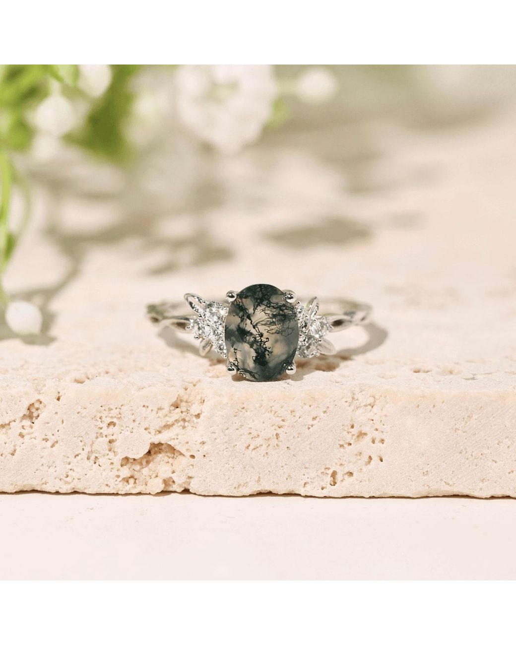 Azura Jewelry New York Green Enchanted Garden Moss Agate Ring Vermeil