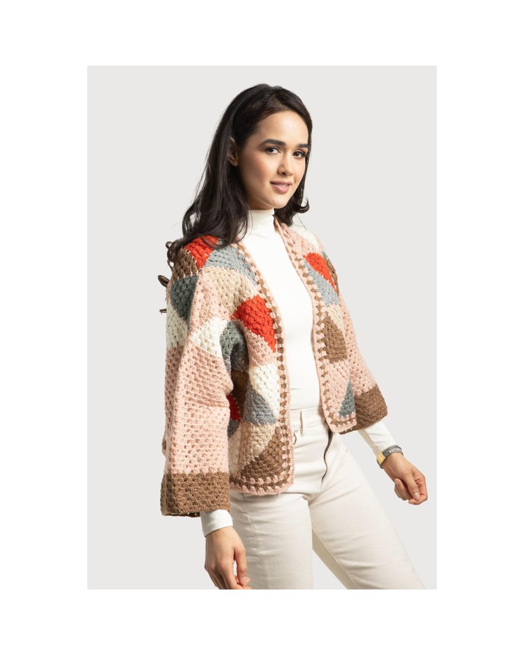 Saachi Red Hand-Crocheted Geometric Short Jacket
