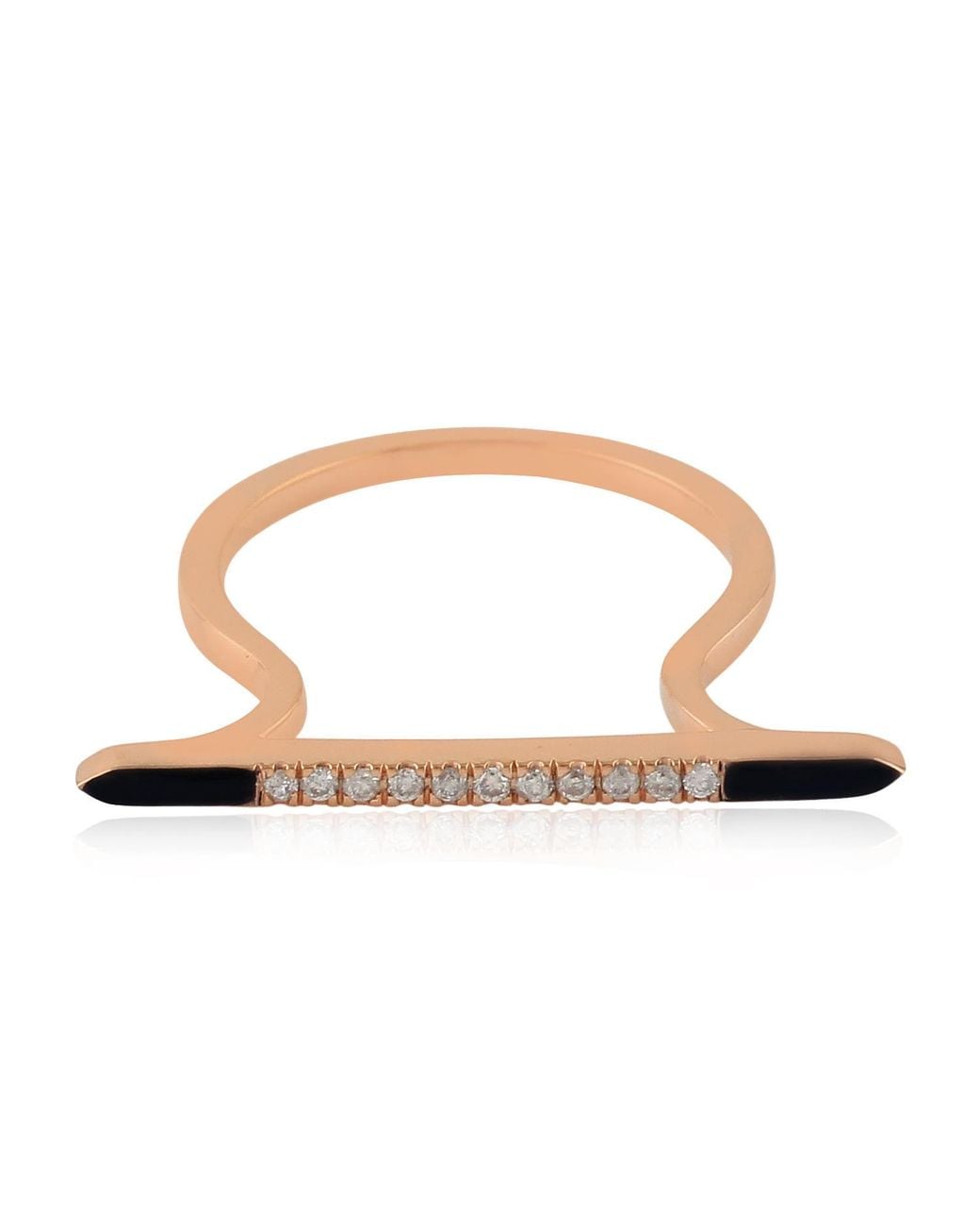 Artisan Brown Rose 14K Rose Enamel & Diamond Minimalist Bar Ring