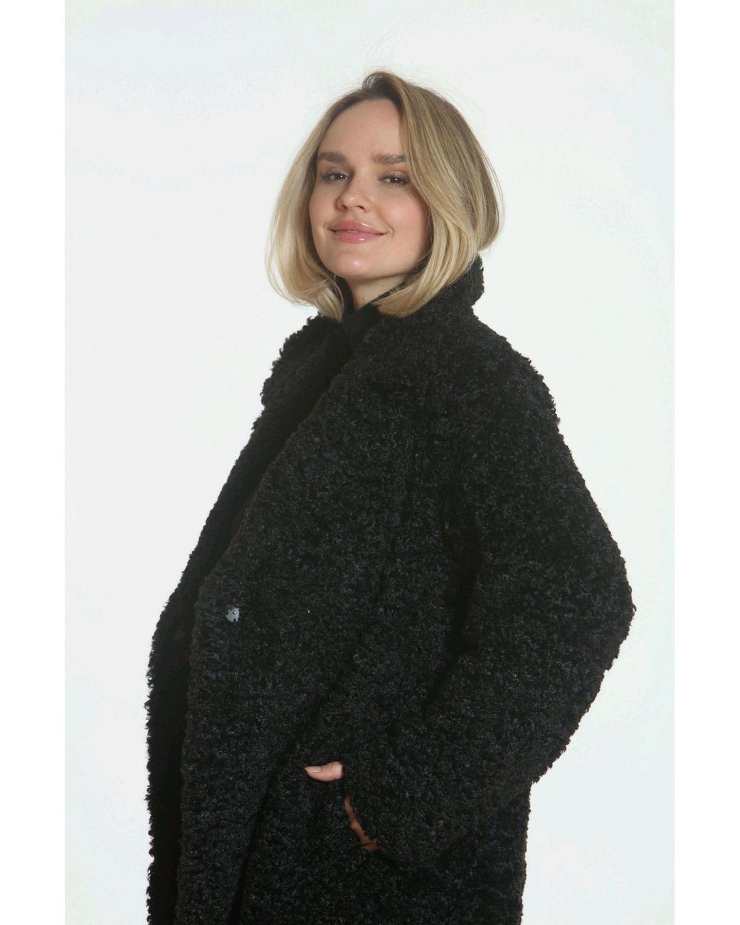 Mauritius Black Oversized Textile Coat – Cozy Relaxed Fit Nindy