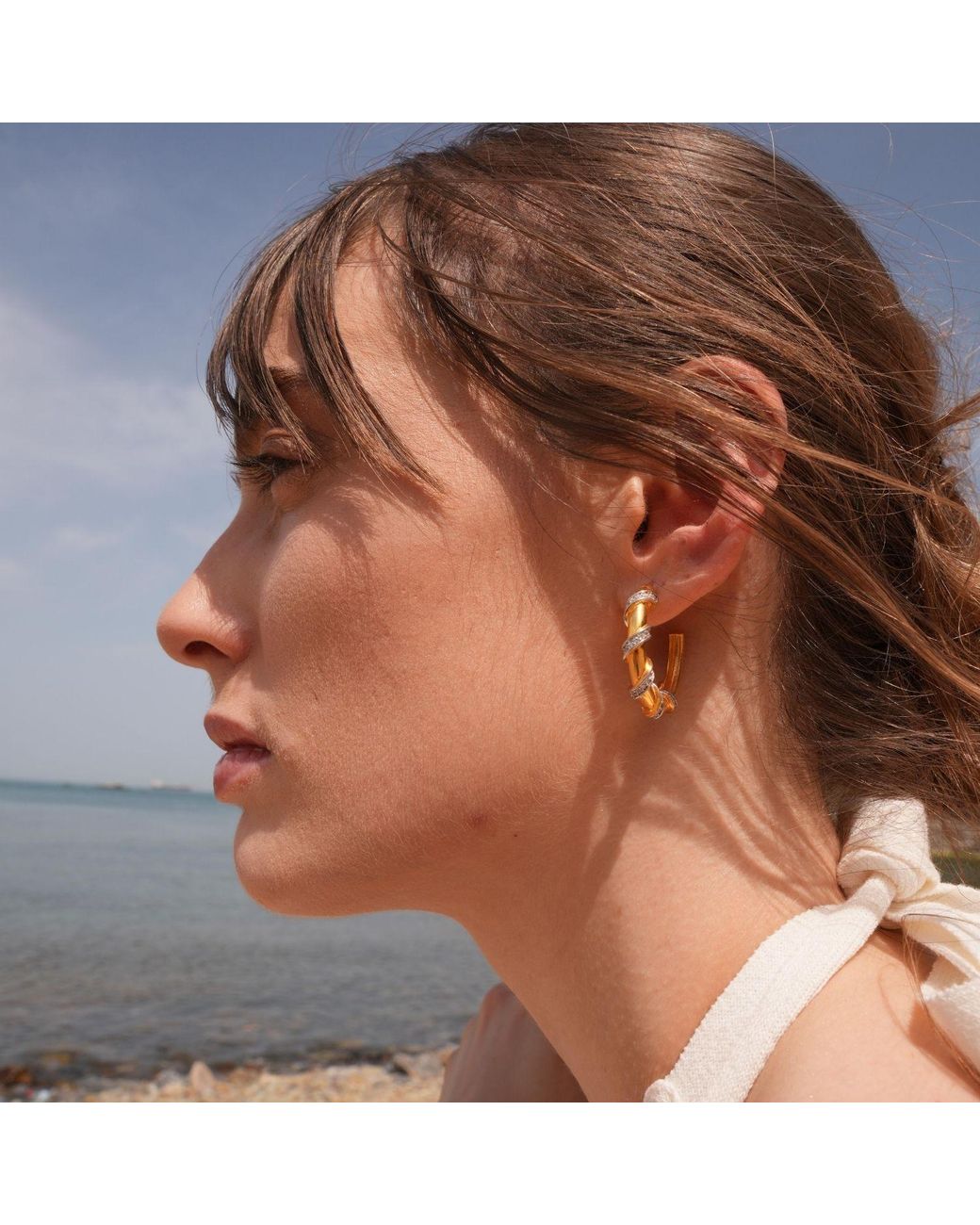 LINYA JEWELLERY Metallic Emily Stone Hoop Earrings