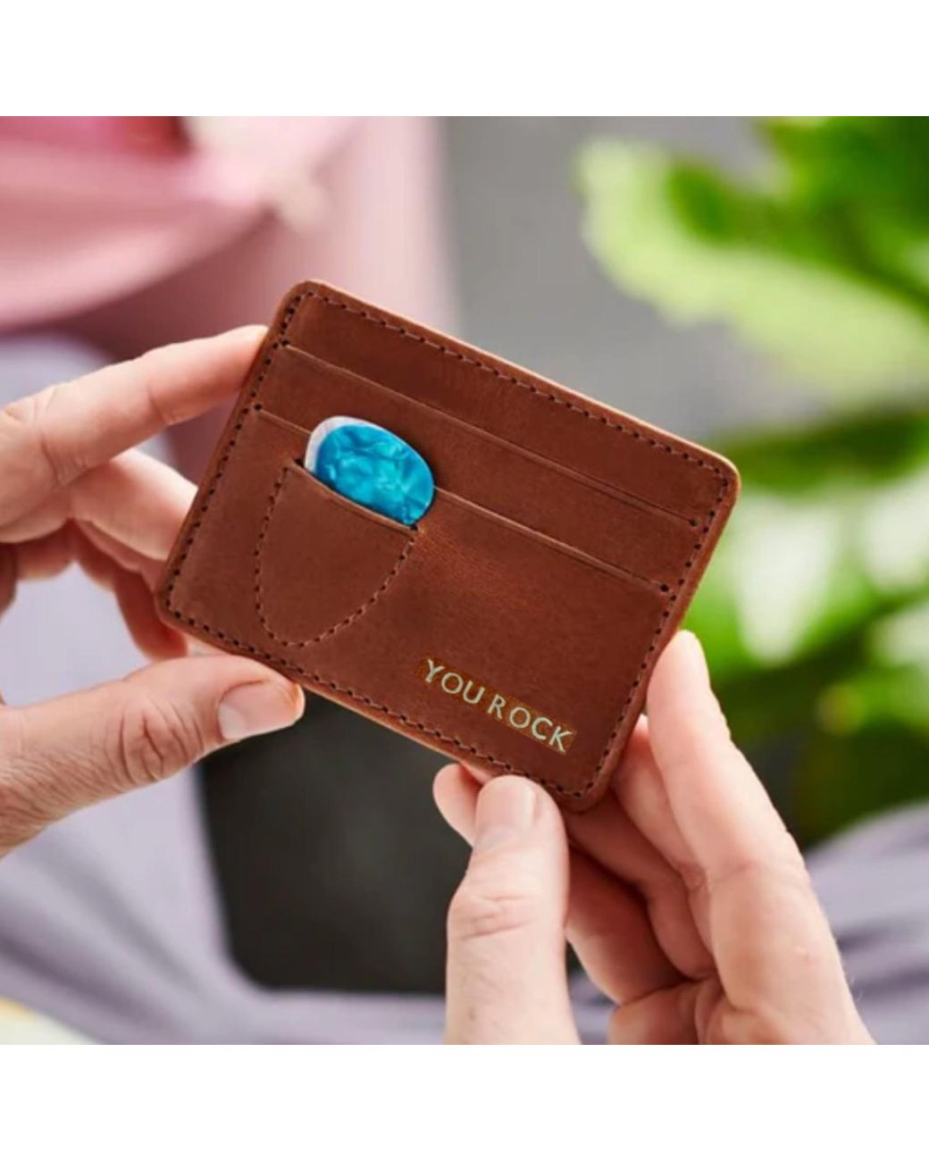 VIDA VIDA Brown Guitar Plectrum Leather Card Holder for men