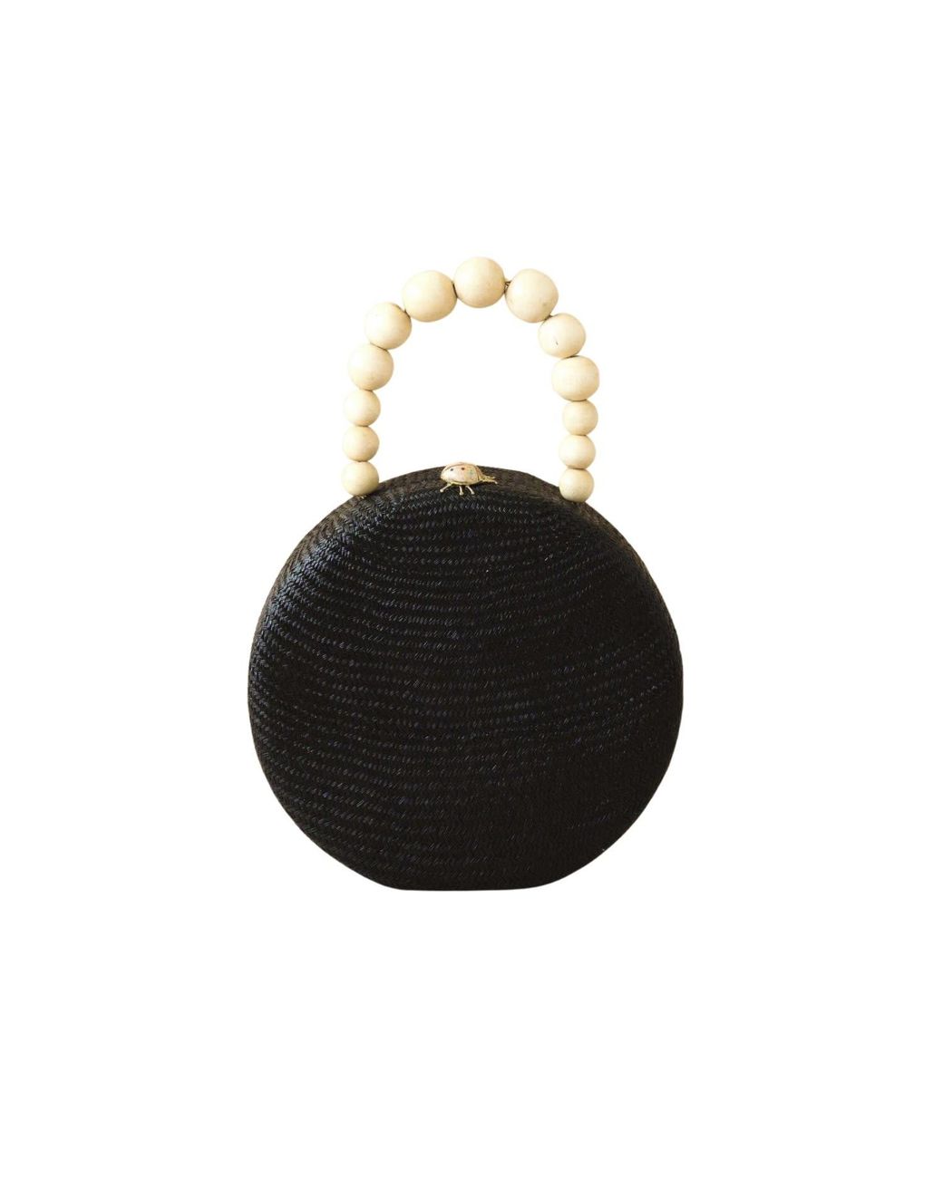 LIKHÂ Black Round Classic Handbag With Wood Handle