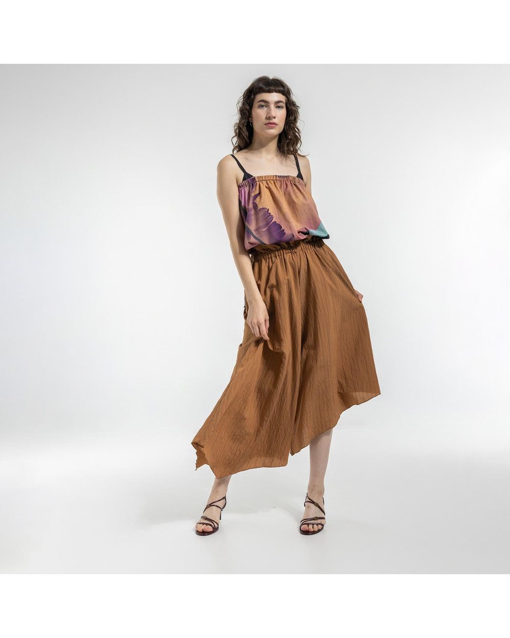 ARTISTA Brown Move Asymmetric Midi Skirt