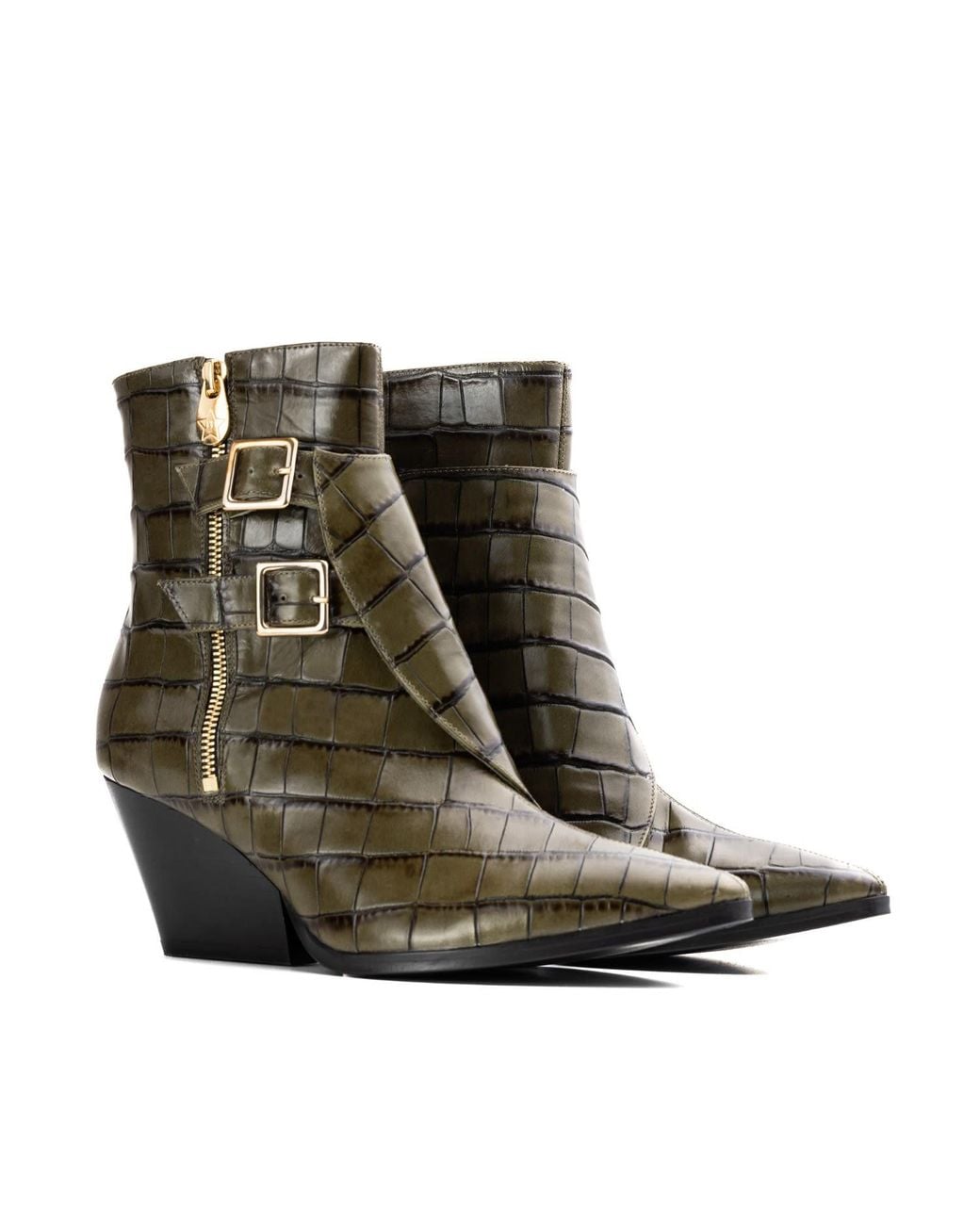 Rosamund Muir London Brown Beatrix Crocodile Print Ankle Boots