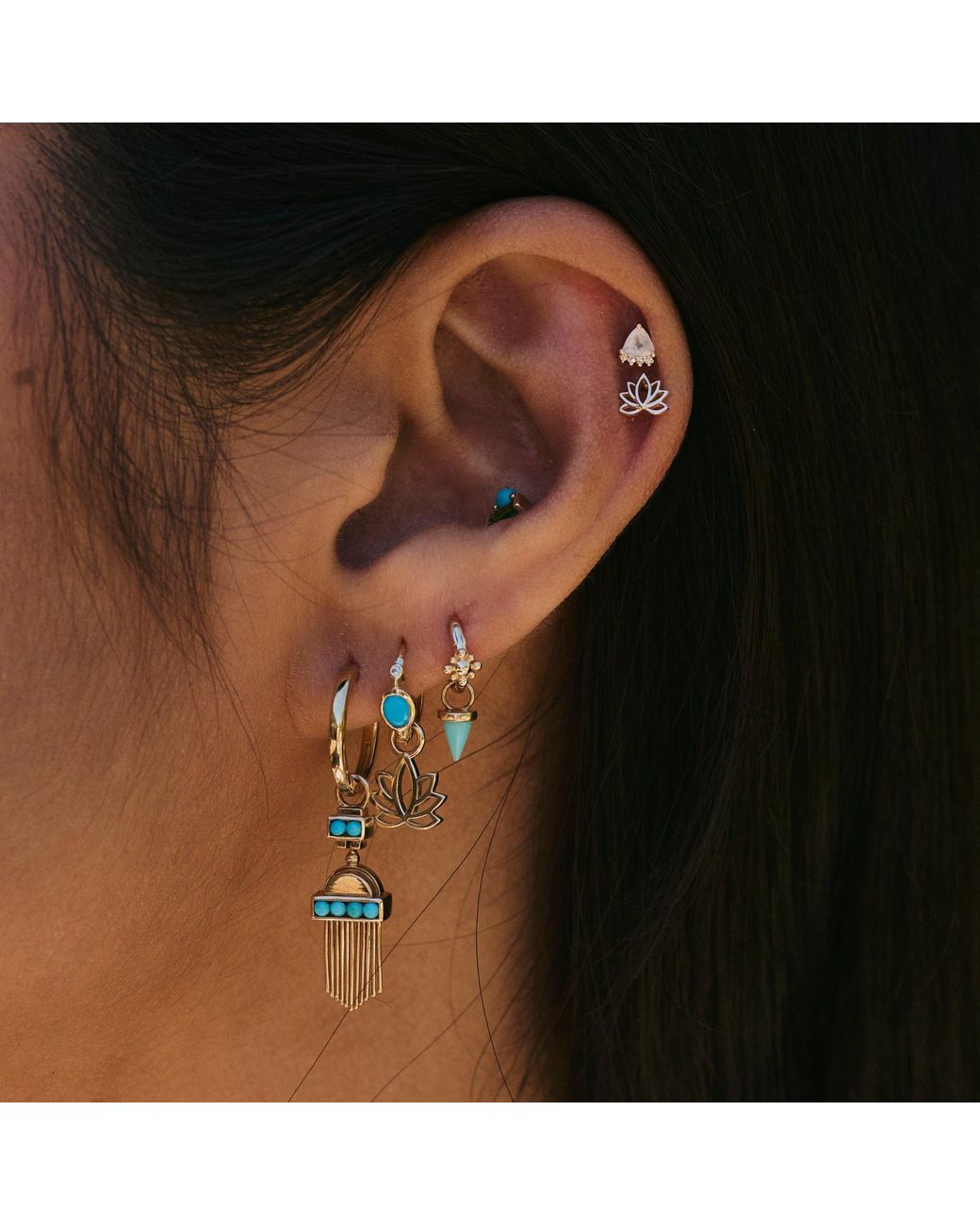Zohreh Metallic Moonstone Trillion & Diamond Flat Back Earring 9K