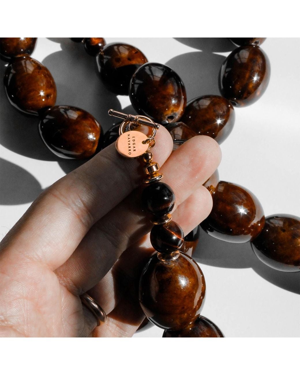 Edgar Navarro Jewelry Brown Navarro Oval Ceramic Statement Necklace With Jasper Stones And-Plated Details