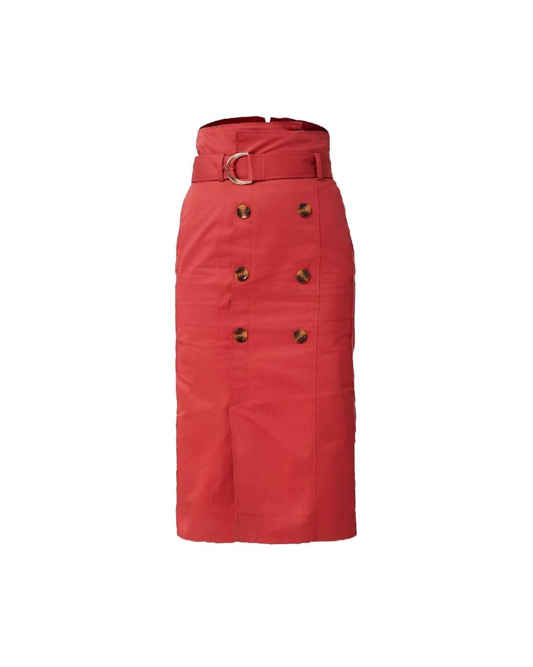 Smart and Joy Red Double-Breasted Straight Cotton Skirt With Belt
