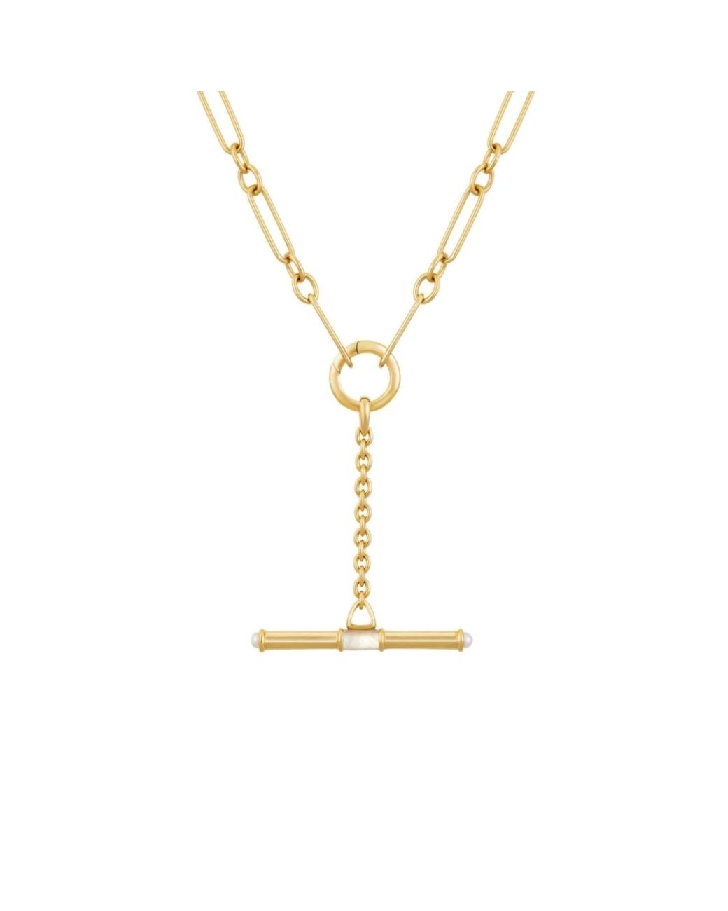 Dinny Hall Metallic Mother Of Pearl Lariat T-Bar Necklace