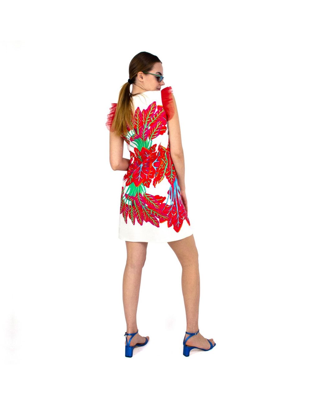 Lalipop Design Mini Dress With Red Leaves Print