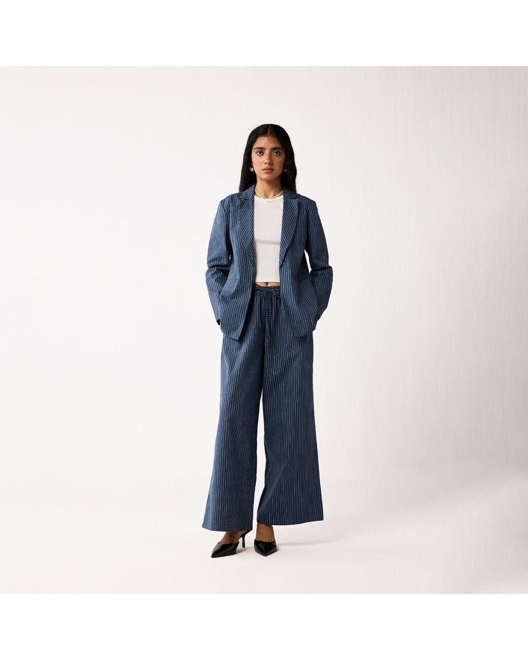 REISTOR Blue Wide-Leg Drawstring Pants With And Stripes