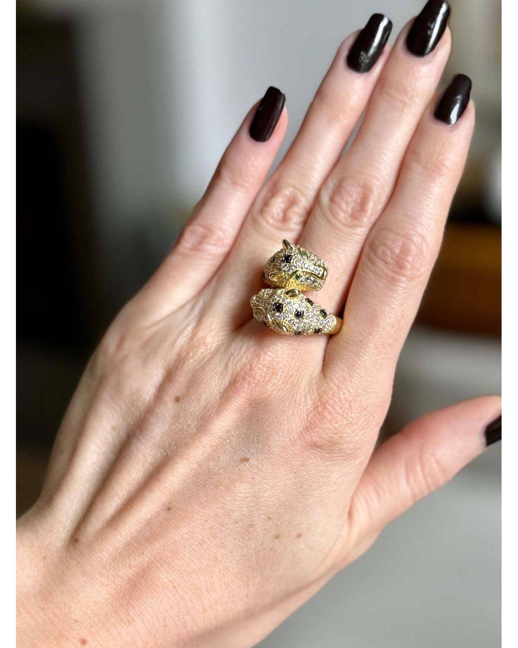 Laura Gray Green Double Panther Crystal Ring Sizes 6, 7 & 8