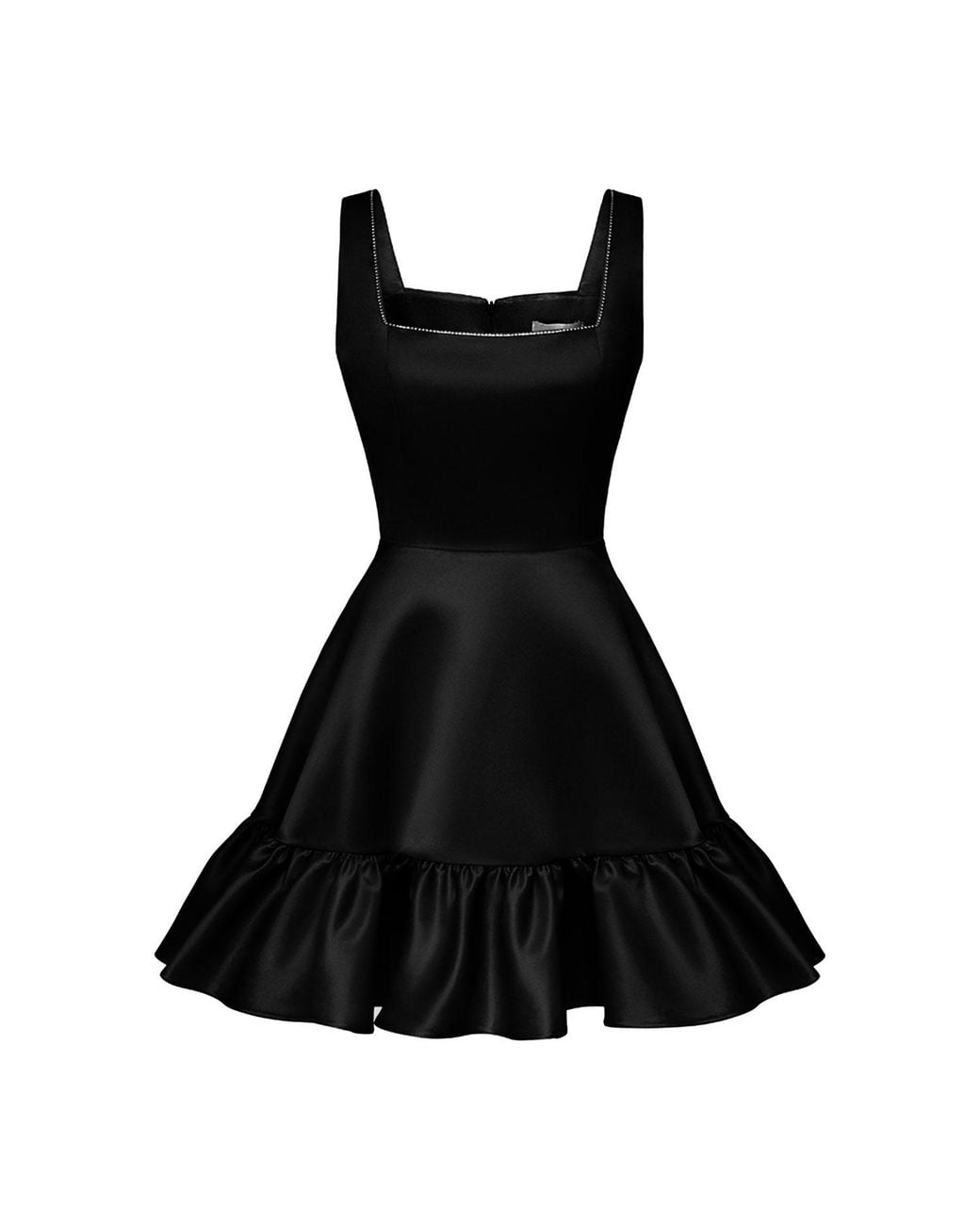 POST MERIDIEM Black Bottom Flounced Strap Mini Dress