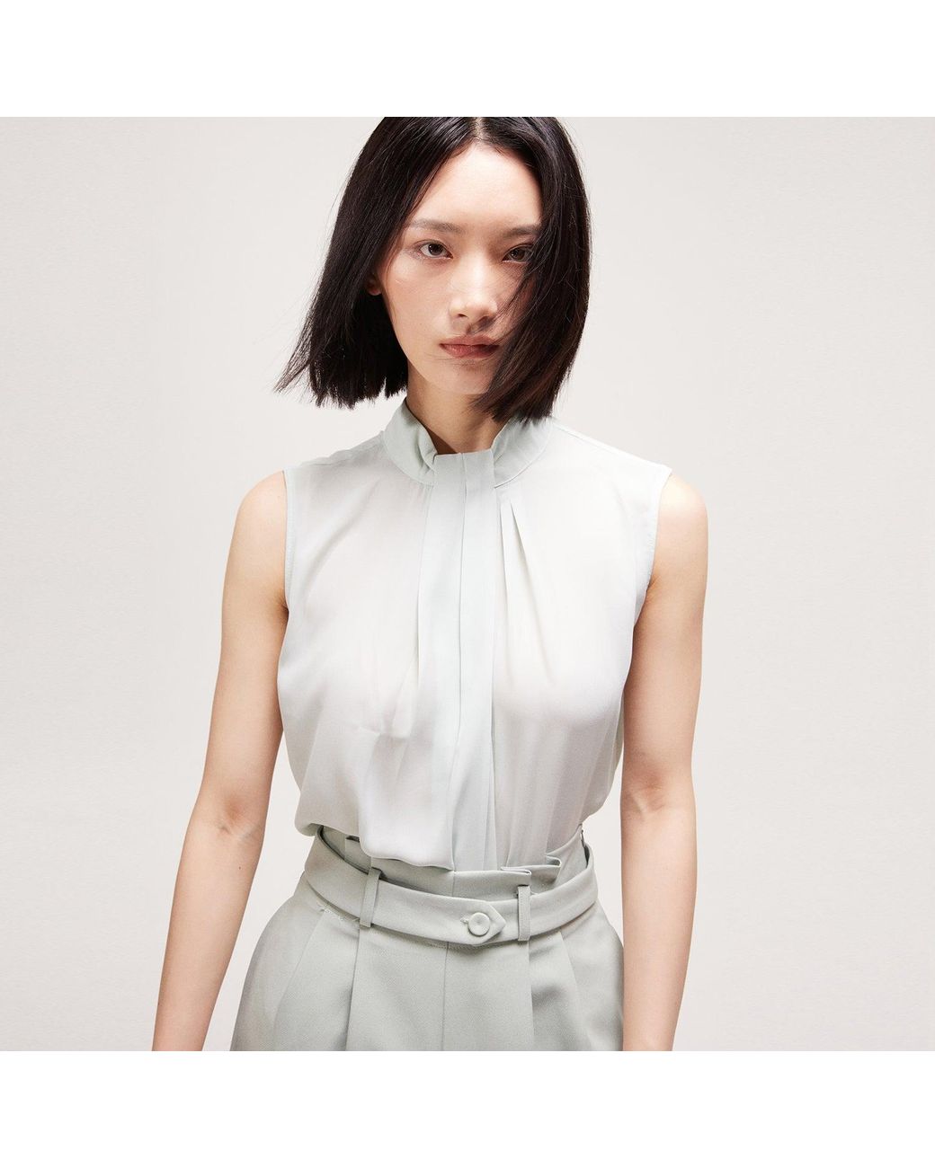 Smart and Joy Blue Neutrals Draped Sleeveless Top- Light Mint