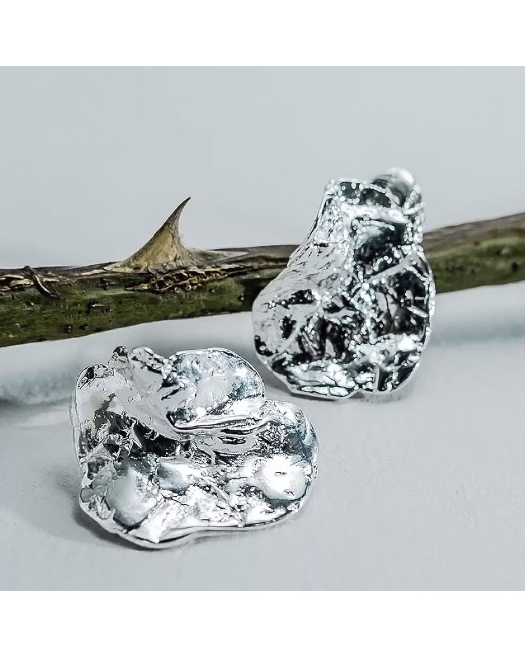 Mercela Metallic Sculptural Organic Plated Stud Earrings – Inspired By Ancient Jewelry Forms
