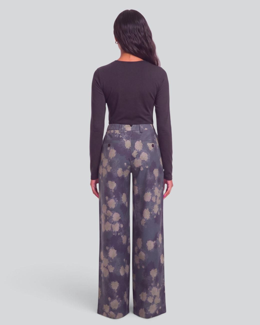 Lords of Harlech Blue Phillis Lans Floral Stretch Tencel Tailored Pant