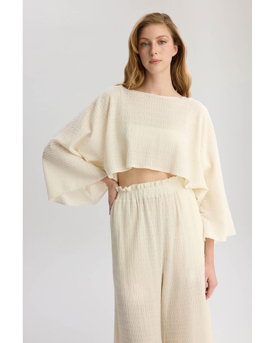 Lilamie White Neutrals Rio Loose Fit Long Sleeve Summer Blouse