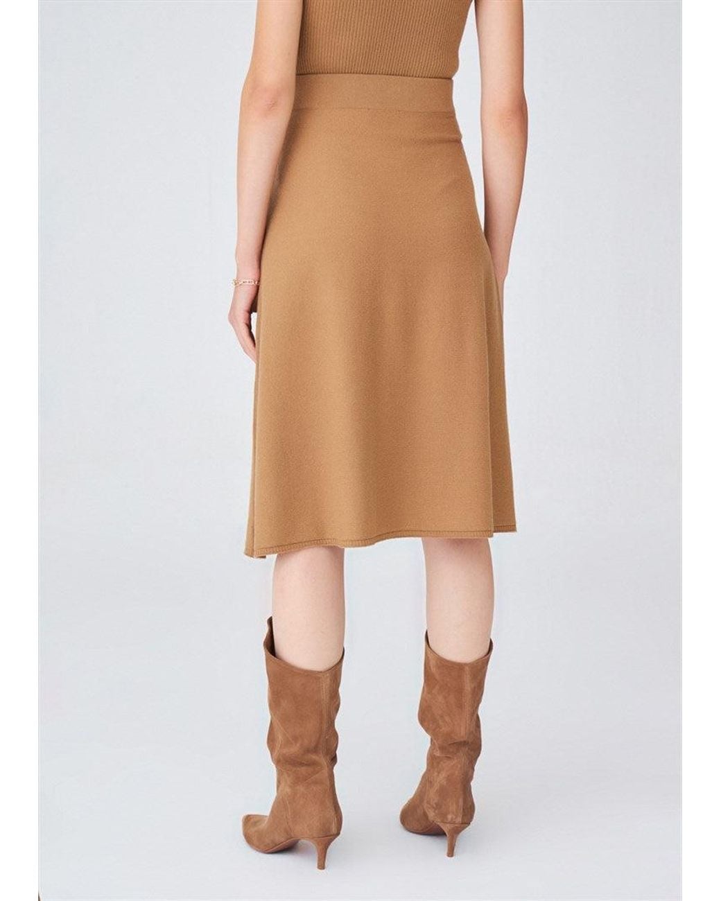 Peraluna Brown Casual Cashmere Blend Knitwear Midi Flare Skirt