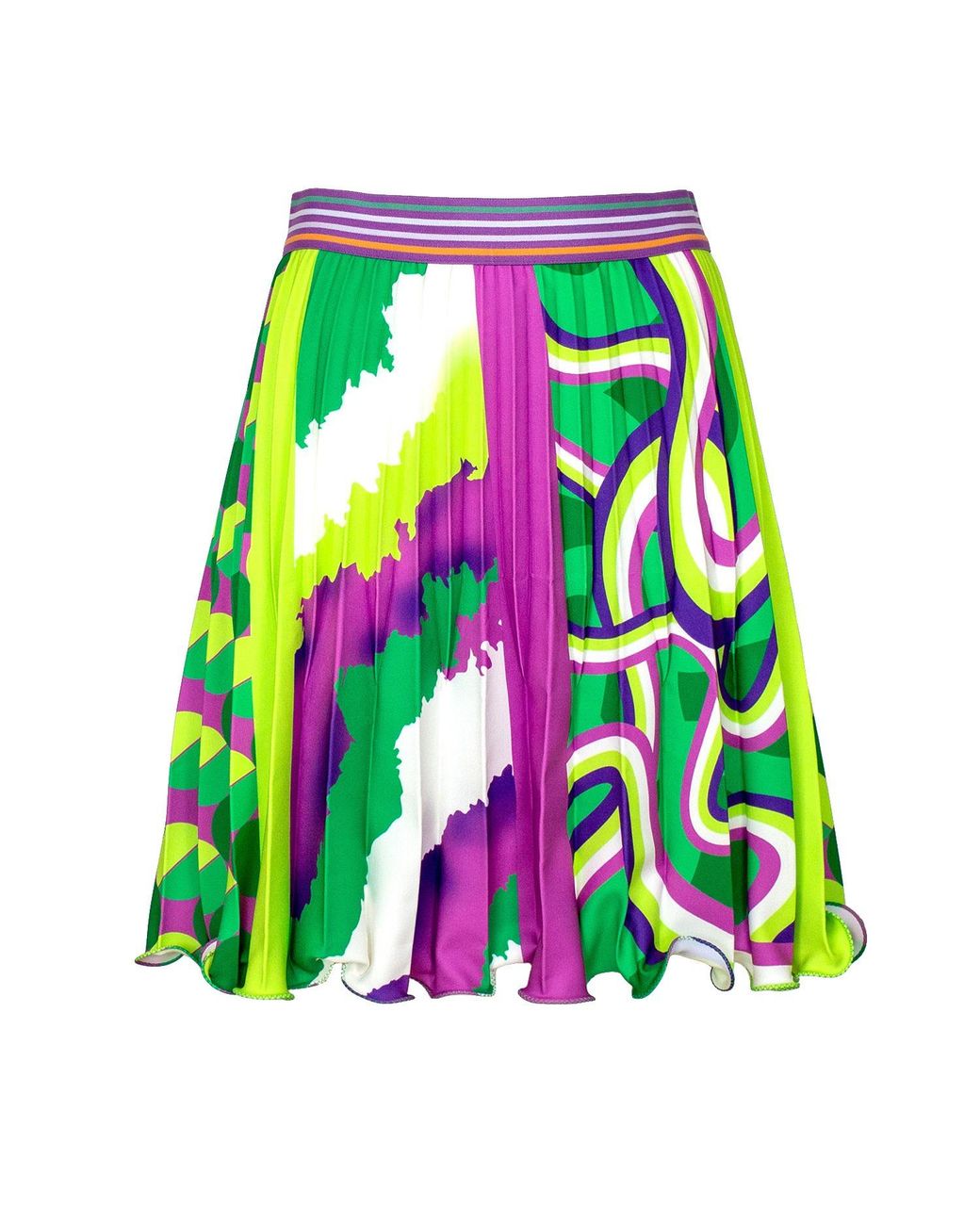 Lalipop Design Green Half-Circle Pleated Mini Skirt With Colorful Digital Print