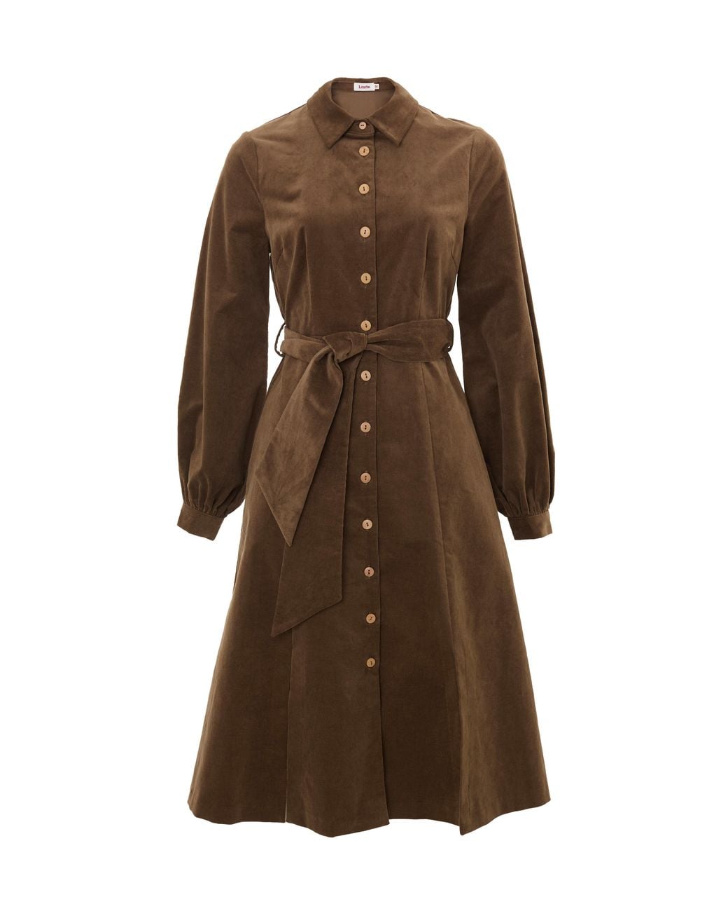 Louche Brown Rebecka Baby Cord Midi Shirt Dress