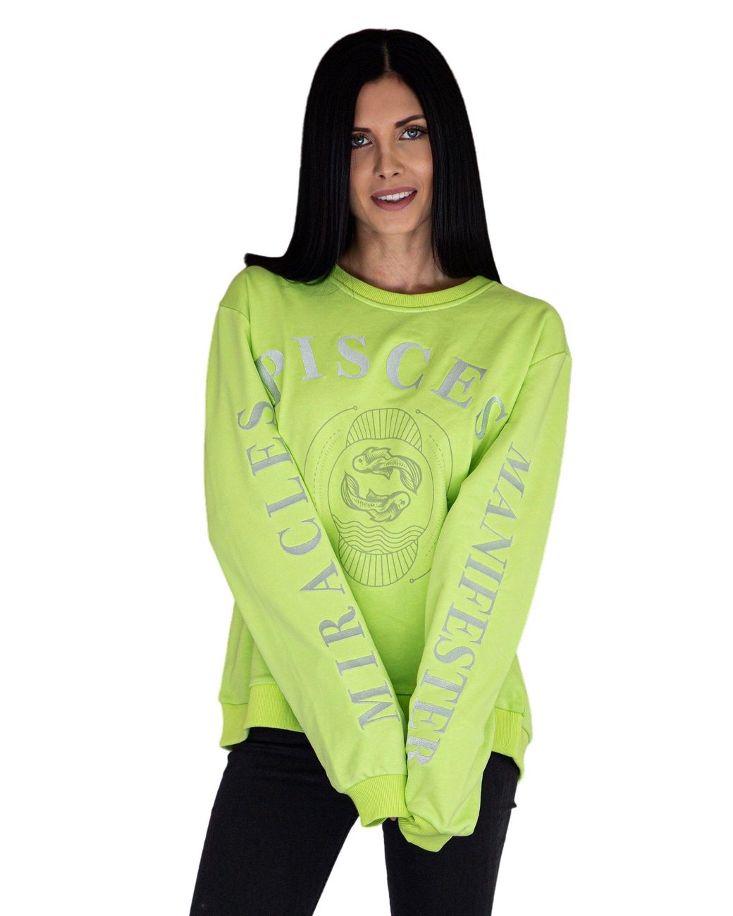 Miracles Manifester Green Oversized Embroidered Pisces Sign Sweatshirt