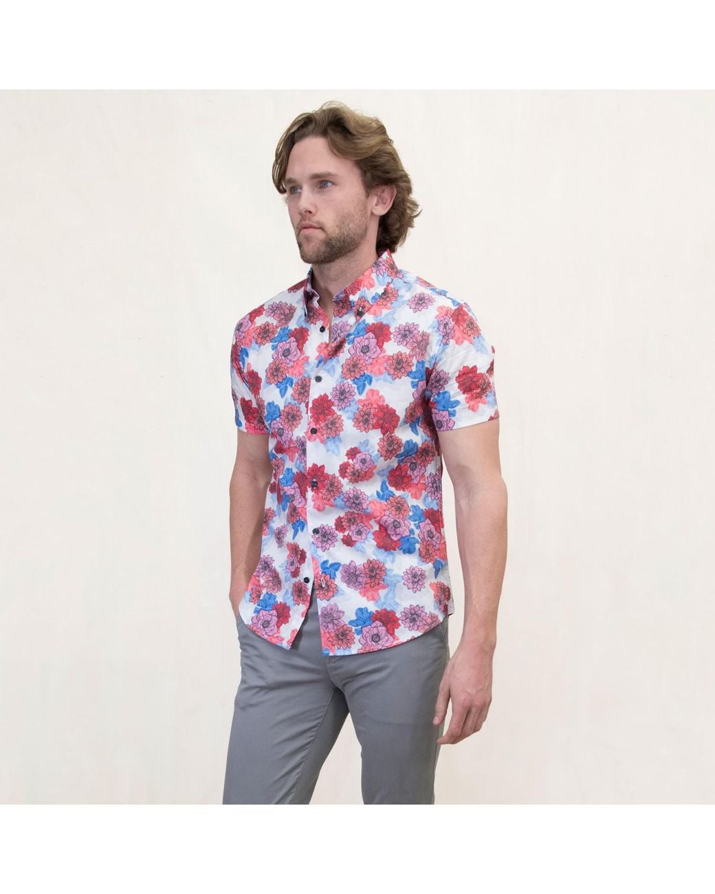 Lords of Harlech Red Tim Snap Floral Shirt for men