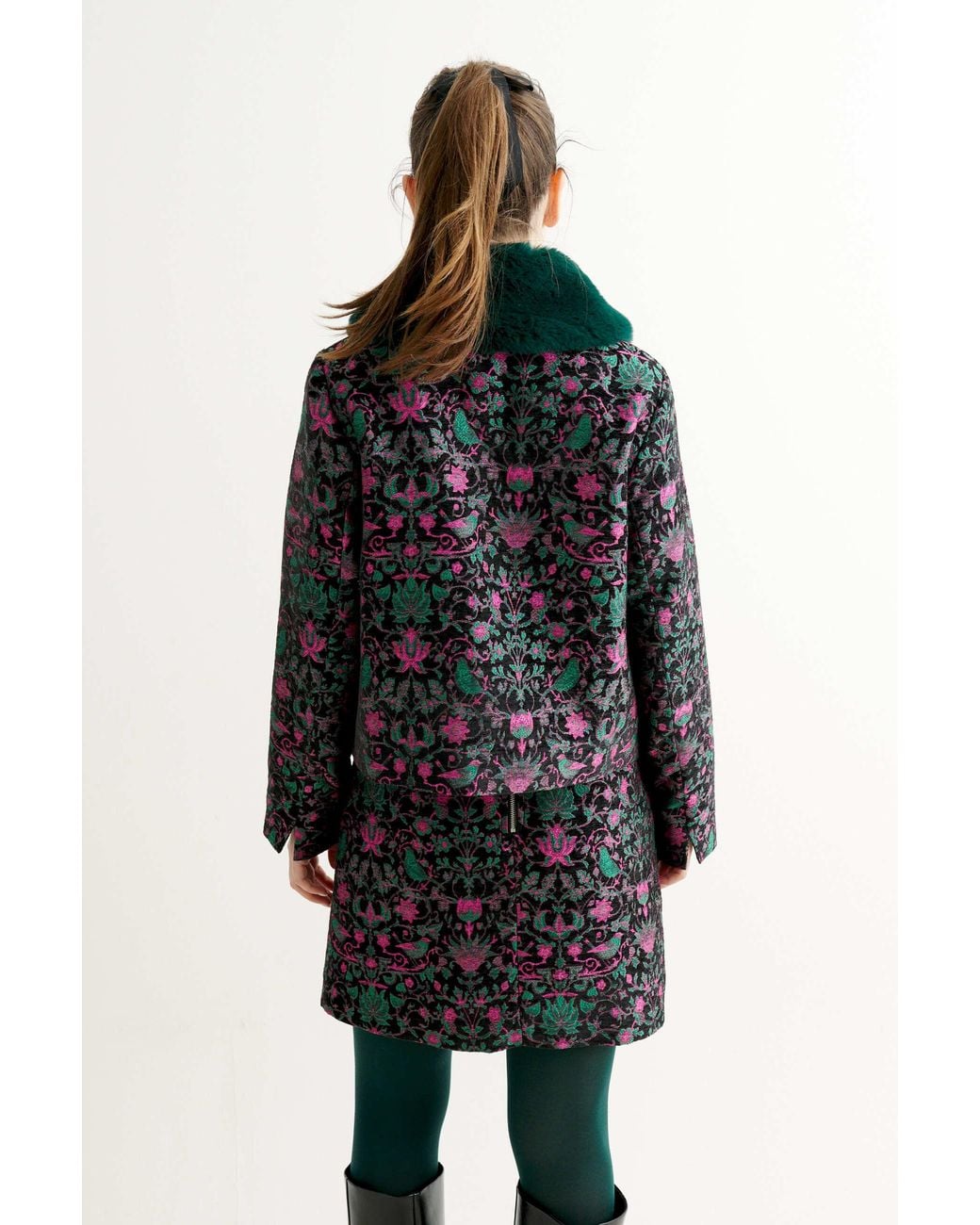 Louche Green Apple Belle Plume Fur Trim Cropped Jacket
