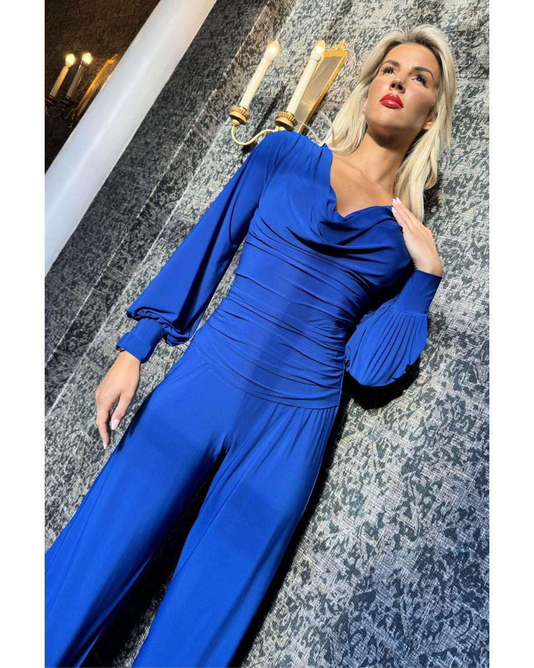 Atom Label Blue Indium Jumpsuit With Bell Sleeve