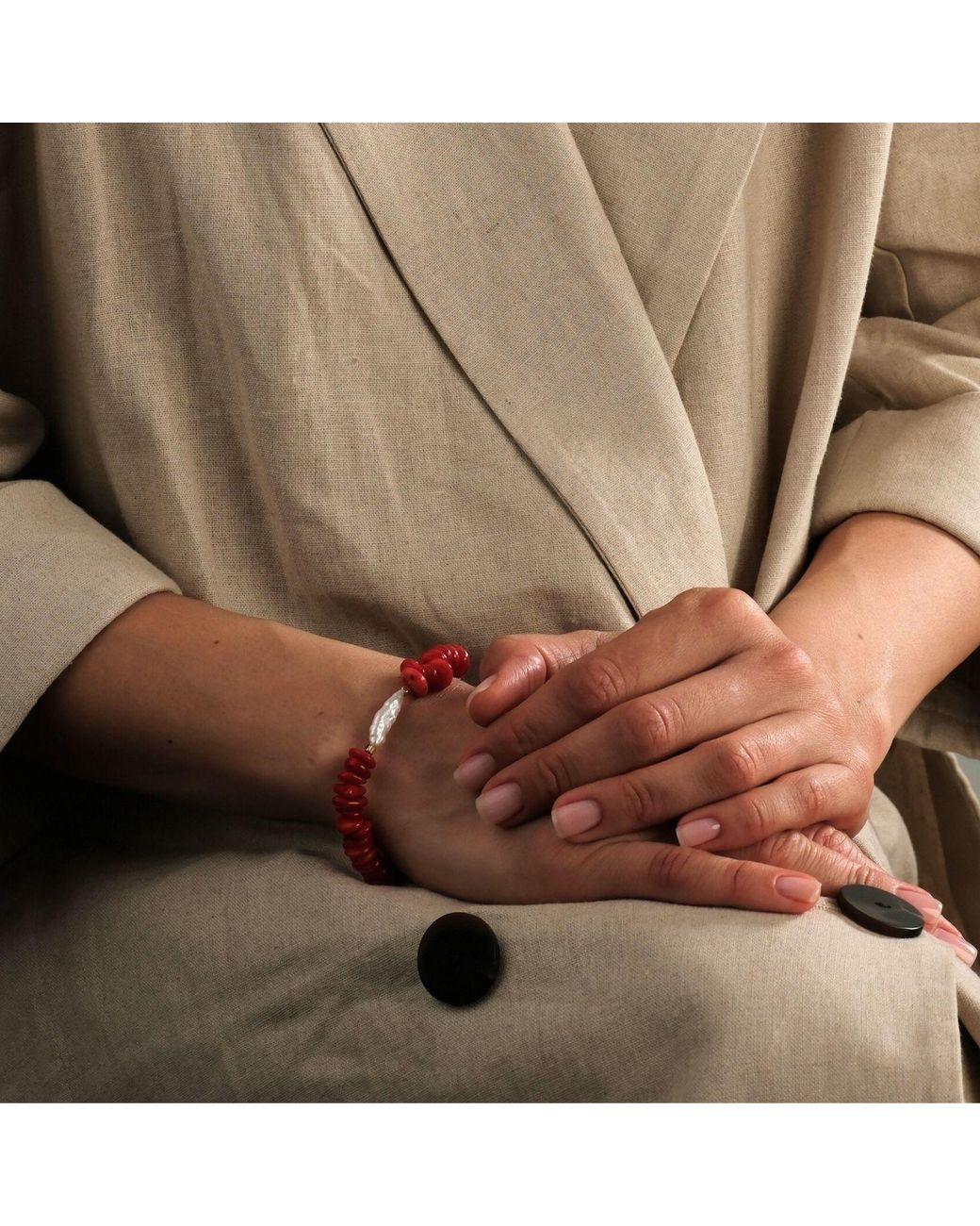 LINYA JEWELLERY Red Amorphous Baroque Pearl Coral Bracelet