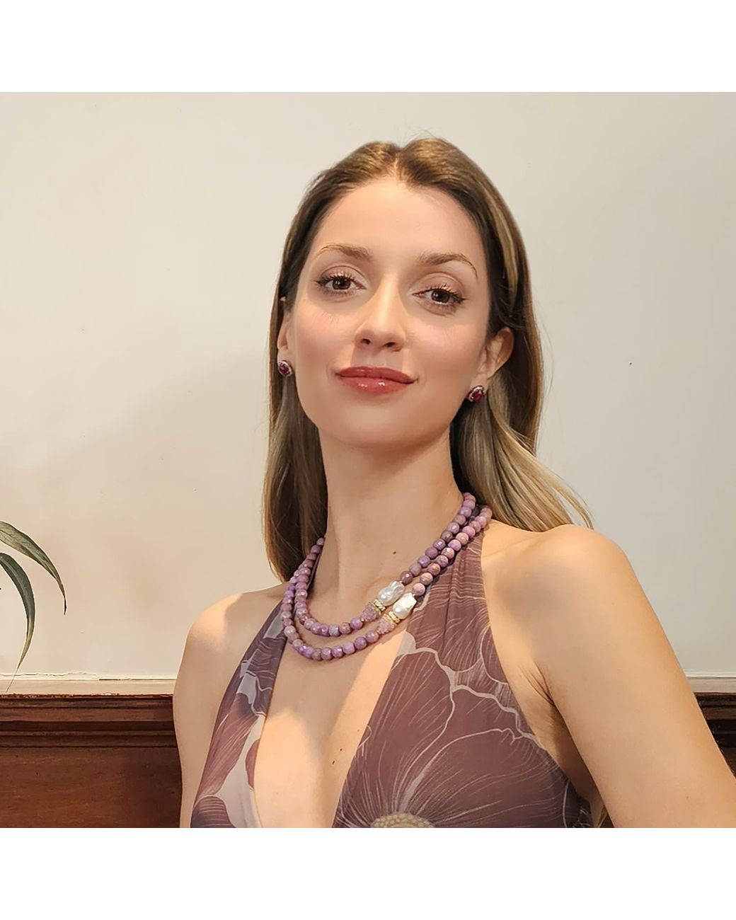 Farra Pink Sugilite With Baroque Pearls And Raspberry Double Layers Necklace