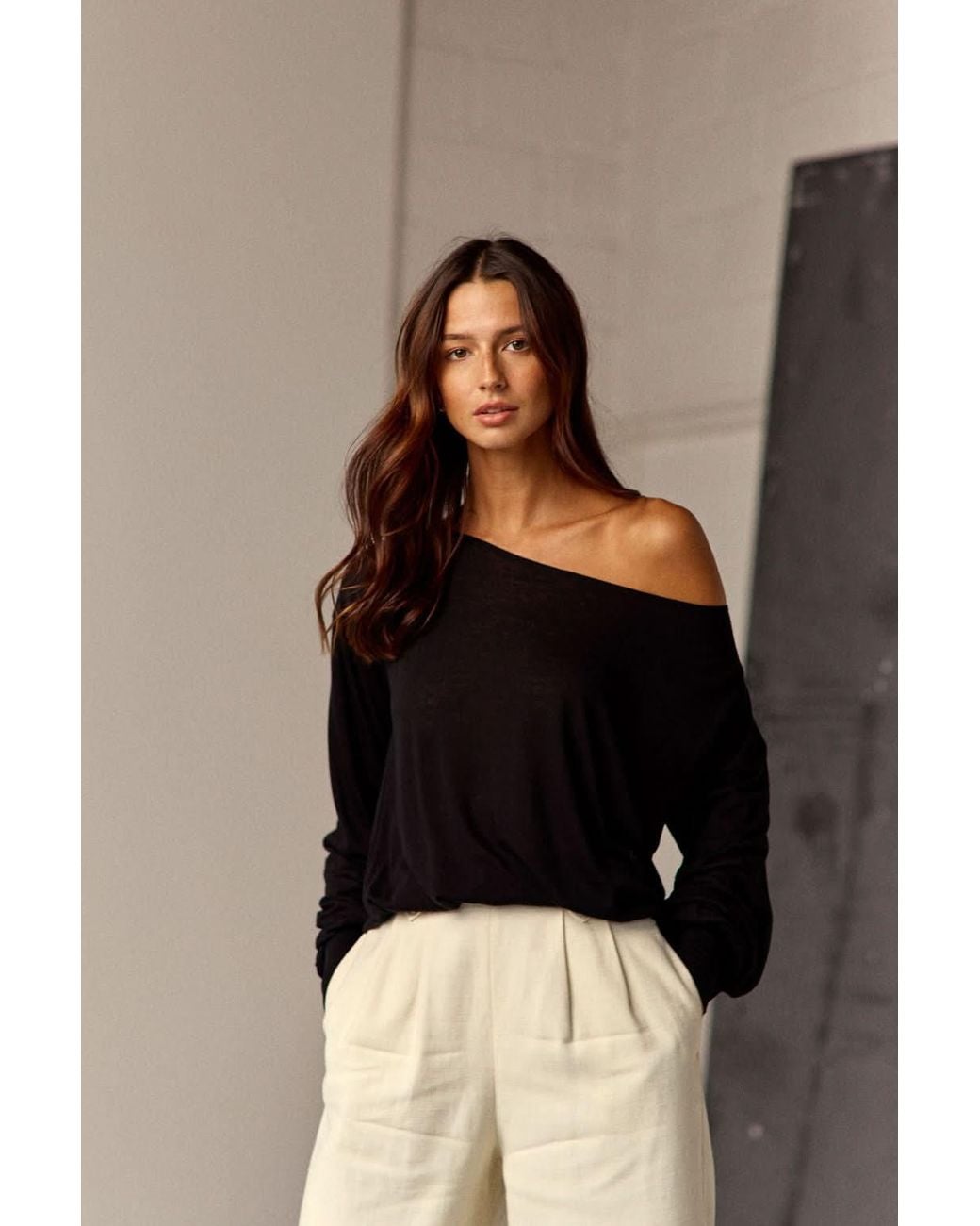 Marianne by Marie Jordane Black Selena Asymmetric Lyocell & Wool Sweater