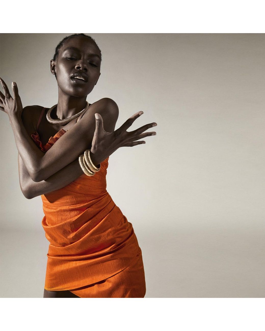 ALINA CERNĂTESCU Orange Fiore Taffeta Mini Cocktail Dress