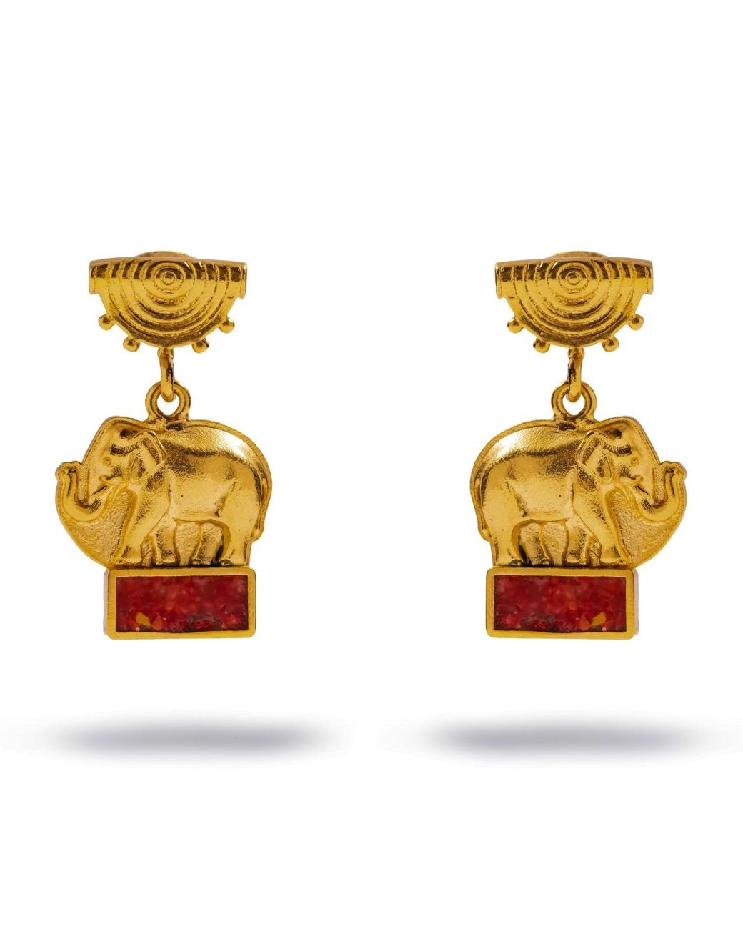 Ebru Jewelry Metallic Lucky Elephant Coral Mosaic Drop Earrings