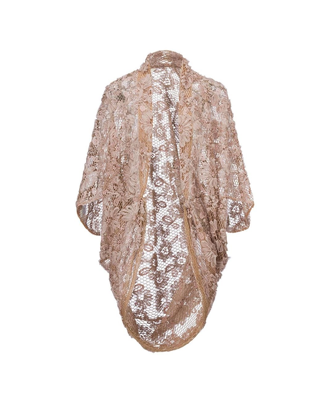 Belsize25 Natural Neutrals Rose Blush Textured Floral Lace Open-Front Kimono Cardigan