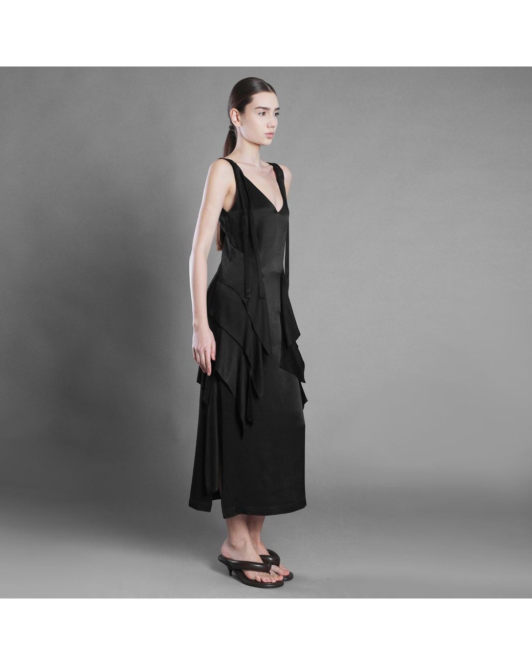 Silvia Serban Black Satin Dress And Adjustable Straps