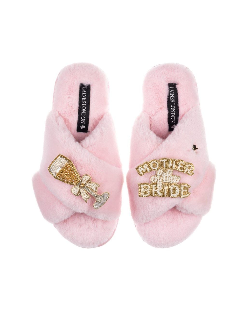 Laines London Pink Classic Laines Slippers With Mother Of The Bride Brooches