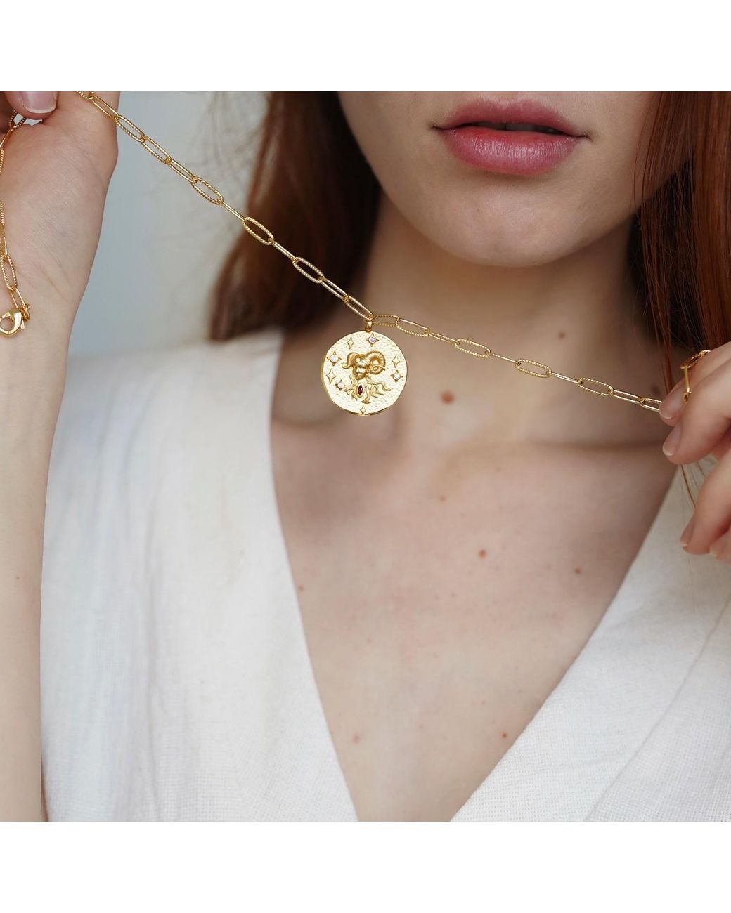 Aurozia Metallic Constellations Aries Double-Sided Coin Necklace