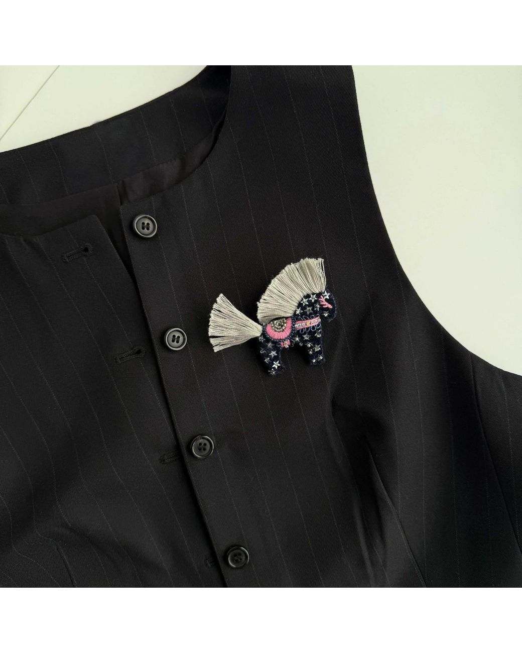 VETKA Black Handmade Horse Brooch- Moon