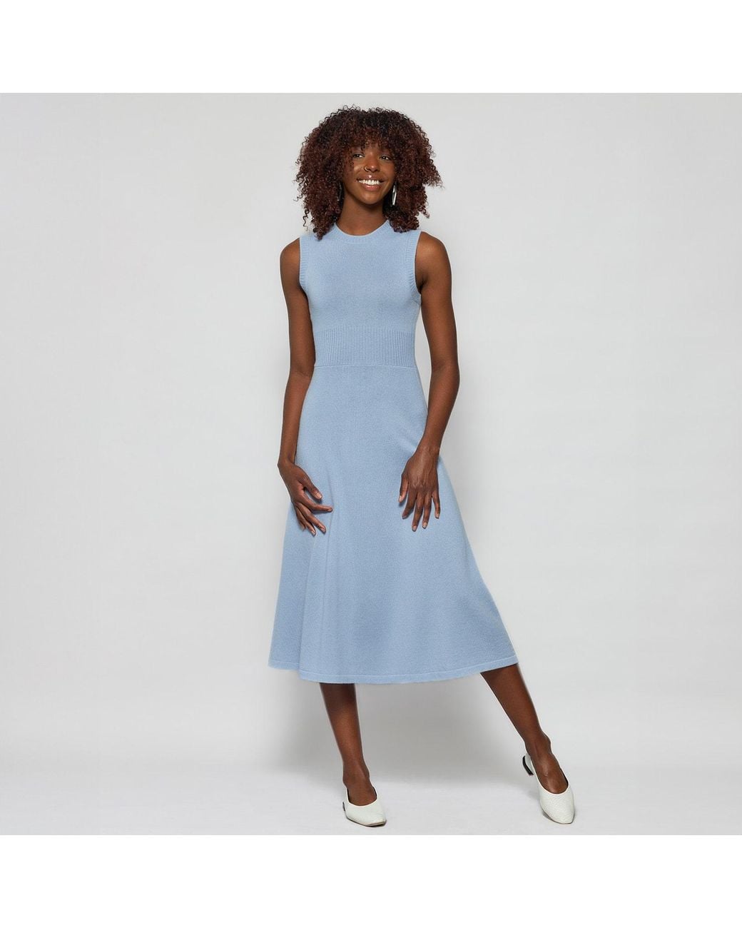 Solgo Atelier Blue Calypso Long Midi Fit And Flare Cashmere Dress